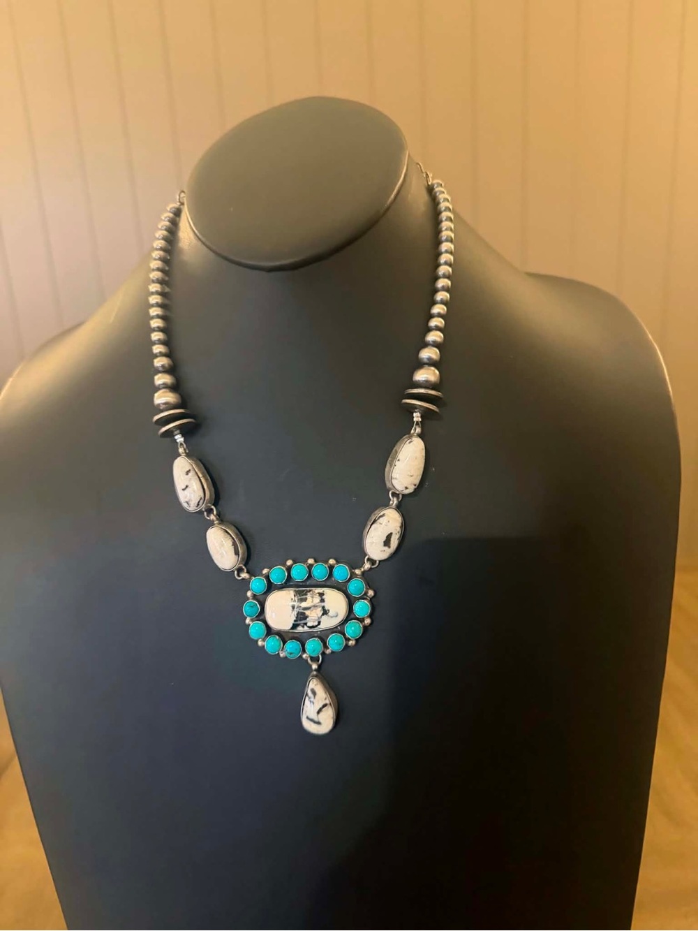 Navajo sterling silver wb turquoise lariat CY